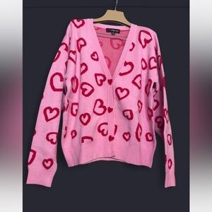 33 Degrees Pink and Red Heart Cardigan